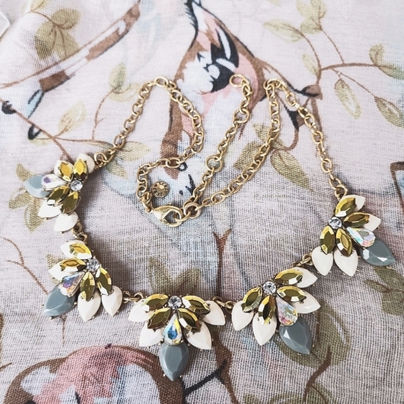 J. Crew Statement Gold Tone Iridescent Gold Stones Gray and White Necklace - Picture 6 of 10